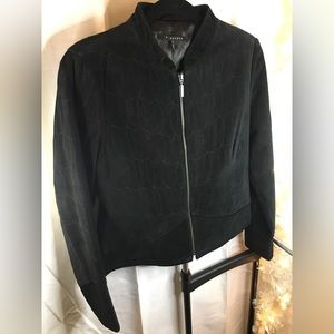 In Suede | Women’s Black Suede/Leather Zip-Up Jacket